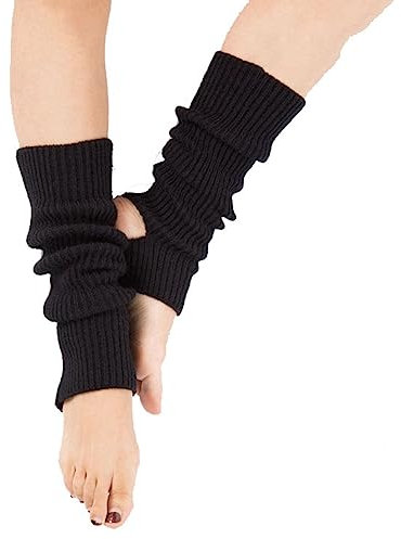 Yurosiay Gestrickte Ballett Stulpen 43cm Tanzstulpen Mädchen Damen Winter Warm Beinstulpen Strick Mit Fersenloch Weich Legwarmer Beinwarmer Stulpen für Yoga Ballett Tanz Fitness Schwarz