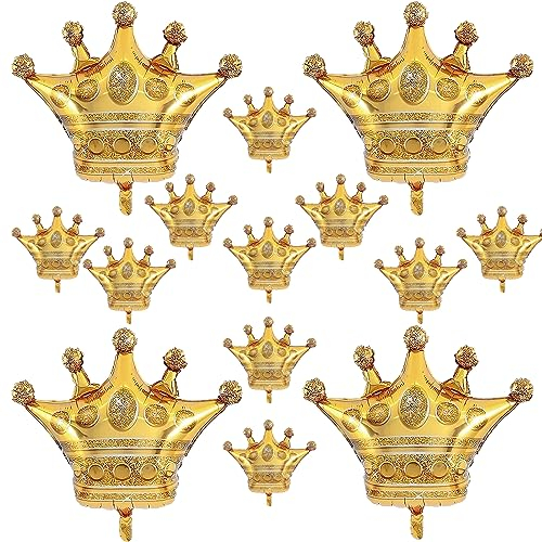 14 Pezzi Palloncini Corona, Palloncino Foil Corona d'Oro, Corona Gonfiabile Palloncini, Palloncino Foil a Corona, per Compleanno, Festa, di cui 10 Mini-Dimensioni, 4 Medie Dimensioni