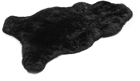 HOME LAMB Pelle di Pecora Nero 100-110 cm - Naturale Pelle di Agnello Vero - Tappeto di Pecora Soffice - Tappeto Salotto Moderno - Coperta Morbida Pelosa