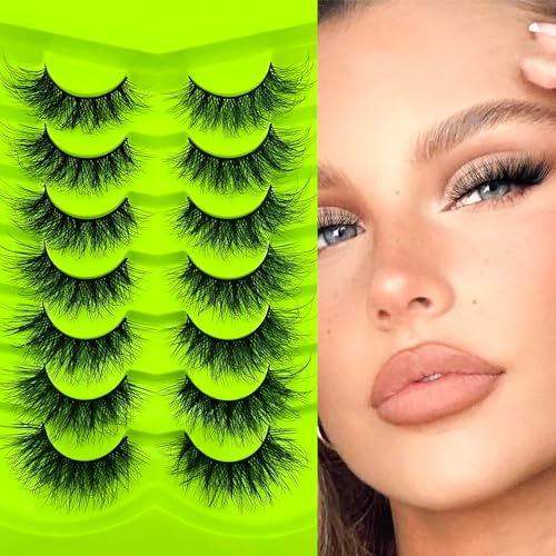 7 paires de Faux cils 3D Oeil de Chat, Volume moelleux Curly Cat-Eye Cils Artificiels Look Naturel, Réutilisables Faits main Faux Cils de Maquillage(JC23)