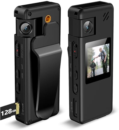 Hoestr A32 32GB Body Camera, Telecamera Portatile con Obiettivo Ruotabile a 180° e Rilevamento del Movimento, Videocamera 1080P con Registrazione Audio e Video per Outdoor Polizia Consegna Ciclismo