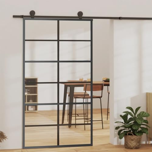 Djeka Glastür Schiebetür Komplettset mit Beschlag ESG-Glas & Aluminium - 102 x 205 cm - 6x2 Raster