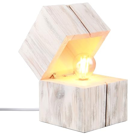 Trio Leuchten Tischleuchte Treasure 514110101, Holz weiß, inkl. 1x E14 LED, 12 x 12 x 16 cm