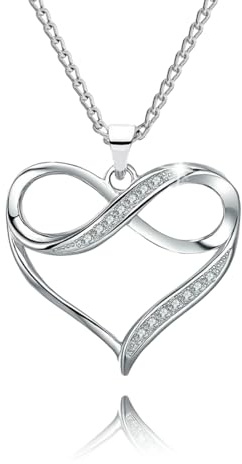 Kette Damen 925 Sterling Silber Halskette Herz mit Zirkonia Unendlichkeit Symbol Infinity Herzkette Liebe Kette mit Anhänger für Freundin Frau Sie Schmuck Für Damen Mädchen Valentinstag Weihnachten