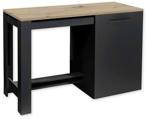 Stella Trading ADON Moderna Independiente Mate, Aspecto Artesano-Espaciosa Isla de Cocina con encimera, Madera de ingeniería, Negro Black Artisan Roble, 138 x 91 x 56 cm