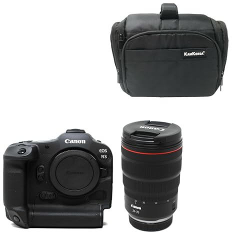 KamKorda Camera Bag + R3 Mirrorless Digital Camera + RF 24-70mm f/2.8L IS USM, 24MP Full Frame CMOS Sensor, DIGIC X Image Processor, 6K60 Raw 4K120 10Bit Internal Video Vertical Grip + 2 Year Warranty