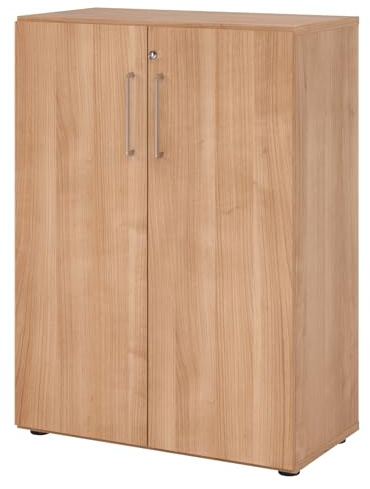 bümö Aktenschrank abschließbar, Büroschrank Holz 80cm breit in Nussbaum - abschließbarer Schrank mit Aktenregal für's Büro & Arbeitszimmer, Büro Möbel Ordnerschrank mit Schloss