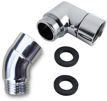 Oiieco Winkelstück für Handbrause-Set 90° und 135° mit 1/2-Zoll-Unterlegscheibe für Duschfilteranschluss (Silber)
