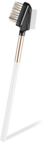 Eyebrow Brush and Lash Comb, 2 in 1 Professional Mascara Brush Applicator Reusable Metal Eyelash Comb Separator with Stainless Steel Teeth and Natural Wood Handle Eye Makeup Tool for Women - White