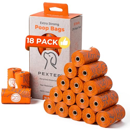 PEXTER Dog Poop Bags Rolls, Poop Bags for Dogs, Leak-Proof & Unscented Dog Waste Bags, Extra Strong Doggie Poop Bags & Doggy Poop Bags, 18 Dog Poop Bag Rolls, Dog Bags for Poop (270 Bags)