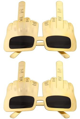 KGDUYC 2 pcs Party Wacky Sonnenbrille, Modische Neuheit Stehender Mittelfinger Lustige Dekoration Party Sonnenbrille - Golden