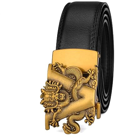 Canarea Gürtel Herren Leder 35mm Breit mit Ratsche Automatik-Gürtel,Retro Ledergürtel Männer Dragon Stil für Jeans Business Anzug Leder-Gürtel- Einstellbare Länge (Schwarz, 130 CM)