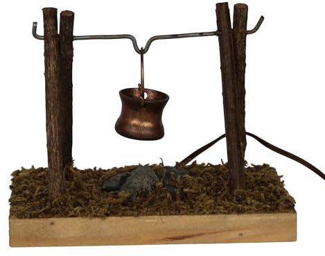 ZICOM Krippenzubehör Lagerfeuer mit Kessel beleuchtet 9,9x6,4x8cm Holz, Metall – Beleuchtetes Lagerfeuer für Krippen