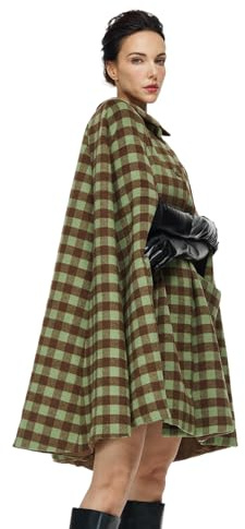 BEAUTELICATE Mezcla de Lana Capa de Abrigo con Bolsillos Mujeres Largo Botonadura Sencilla Chaqueta para Otoño Invierno (Tela Escocesa,L)