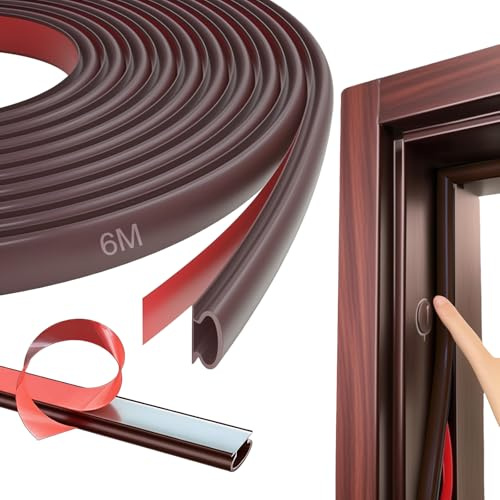 Türdichtung Dichtungsband Selbstklebend, 6M Gummi, Braun | D profil,Fensterdichtung, Anti-Kollision, Zugluftstopper,Wasserdicht, Schalldämmung,Geeignet für Wohnungen, Häuser
