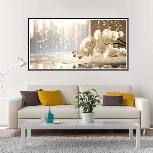 Malen Nach Zahlen Groß Beige , Malen Nach Zahlen Erwachsene ohne Rahmen Blume, Handgemalt Ölgemälde Acrylfarbe Knitterfreie Leinwand Kit, DIY Paint by Numbers Wohnzimmer Deko Geschenk 80x160 cm-YH17
