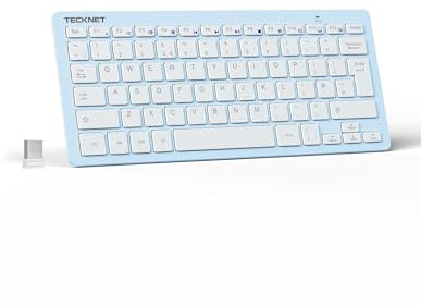 TECKNET 2.4G Wireless Keyboard For Windows/Chrome OS, UK Layout Compact Mini Keyboard, Small Silent Whisper-Quiet Keyboards with 12 months Battery Life (Blue)