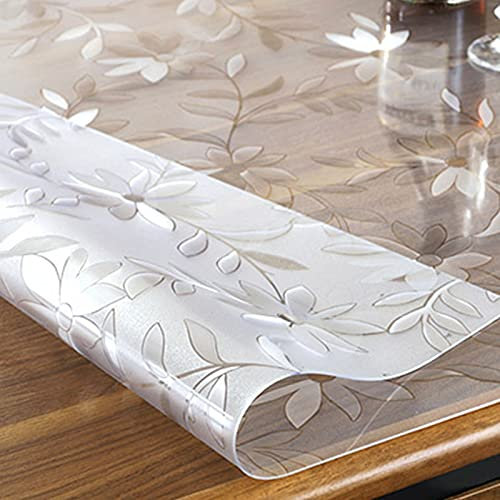 Umweltfreundliche, mattierte Tischdecke mit Blumenmuster, 1,5 mm dick, weiche Glas-Möbelschutzfolie, wasserdicht, ölbeständig, rutschfest, leicht zu reinigen (90 x 180 cm)