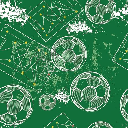 ReWallpaper 44.5CMx7M Football Wallpaper Roll Green Vinyl Wrap for Furniture Walls Patterned Peel and Stick Wallpaper Kids Room Boy Football Wall Paper Stickers Sticky Back Vinyl Roll