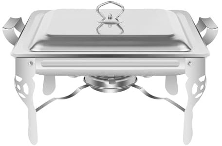 Chafing Dish Buffet Set 6L Rectángulo Food Warmer Chafing Dish con tapa y depósito de combustible, acero inoxidable Servidor Utensilios para Restaurante Catering Fiestas Bodas Picnics