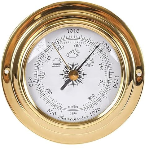 High-Precision Barometer - 3 in 1 Outdoor Fishing Barometer with Traditional Design, 98mm Copper Case, Zirconium-Plated for Marine Use