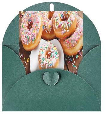 Premium-Grußkarten mit Weihnachtsdonuts-Druck, mit dunkelgrünen Umschlägen, schimmernde Geburtstags-, Weihnachts- und Hochzeitskarten, innen blanko.