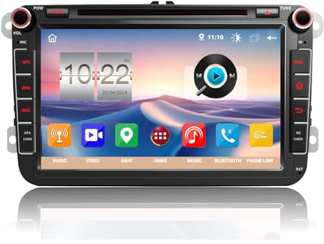 QIIKEN 8 4G+64G Android 13 Autoradio mit Navi für VW T5 Golf 5 6 Polo Sharan Seat Passat Tiguän, Doppel din Radio IPS Bildschirm Mediareceiver mit CarPlay Android Auto Bluetooth PDC RDS CD Kamera