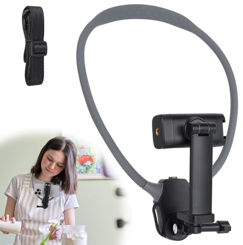 BOXOB Neck Phone Holder for Recording, Hand Free Vlog Neck Mount POV/Vlog Chest Cellphone Holder Compatible with iPhone Andriod Cell Phone