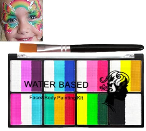 GWAWG Kinderschminke Set – 23 Farben Gesichtsfarben mit Glitzer, Neon & UV, Körperfarbe für Kinder & Erwachsene, Waschbar Schminkpalette für Karneval, Halloween, Fasching, Geburtstag