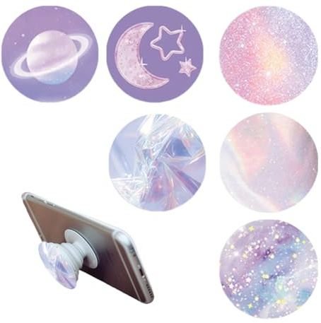 KEWUF 6 Pcs poignées de téléphone Portable, Motif Ciel étoilé, Rotation à 360°, Socle Extensible et poignée pour Smartphones et tablettes, Pliable et escamotable