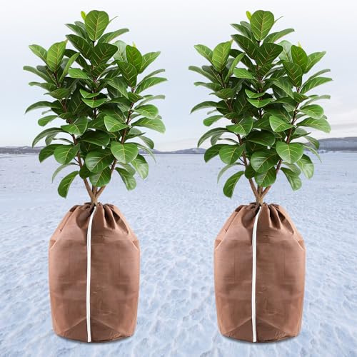 Landrip 2 Stück Thermo Topfschutz für Pflanzen in Aussenbereichen (50x80 cm), Winterschutz für kübelpflanzen, Topfschutz mit Zugband, Frost Schutz für Pflanzkübel Pflanztöpfe für Pflanzen