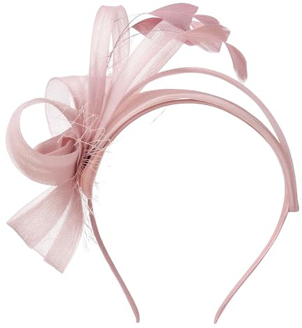 Mesh Flower Feather Fascinators Hat, Elegant Fascinators with Clip and Headband Weddings Women Accessories Birthday Cocktail Tea Party Headwear for Girls & Women (Pink, One Size)