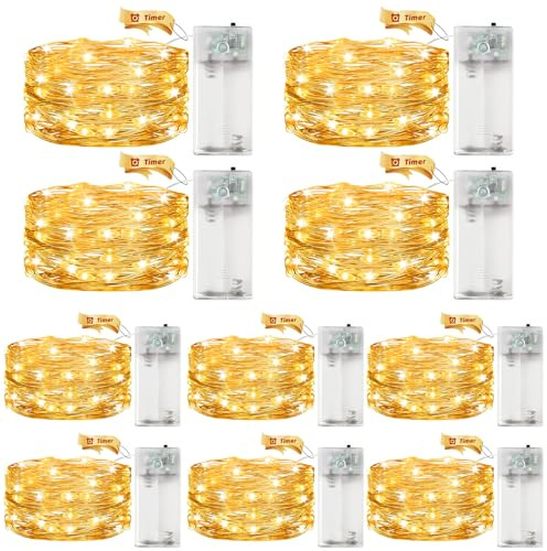 ALEGRE 10 luces LED con temporizador, 3 m, 30 LED, micro alambre de cobre, cadena de luces LED con temporizador, color blanco cálido, funciona con pilas, para Navidad, Año Nuevo, decoración de bodas