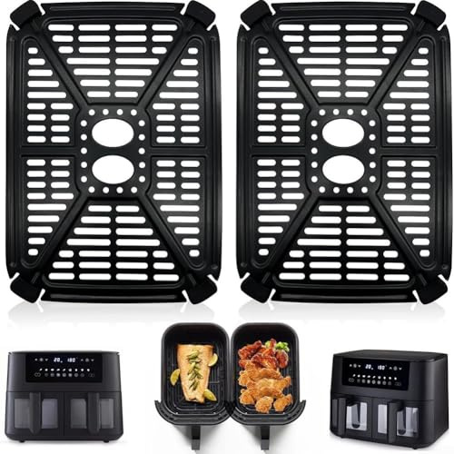 2 Pack Air Fryer Grill Pan For 2 Drawers Air Fryer, Non-Stick Stainless Steel Replacement Air Fryer Crisper Plate Grill Plate Tray Accessories, Dishwasher Safe