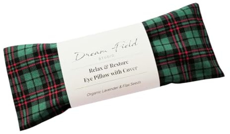 Dream Field Studio Organic Lavender Eye Pillow, Flaxseed Fill, Chamomile Rose Blend, Aromatherapy Eye Mask, Scottish Plaid