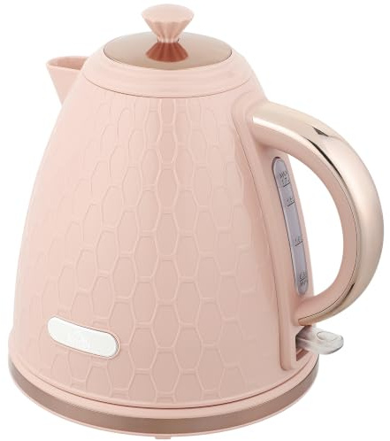 HOMCOM Bollitore elettrico, 1,7 l, funzione di cottura a pressione, 2,2 kW, senza fili con filtro anticalcare rimovibile, spegnimento automatico, base girevole a 360°, senza BPA, rosa chiaro