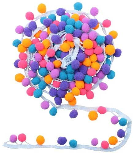 Yalulu 5 Yards Regenbogen Pom Pom Pompom Bommelborte Lace Spitze Quaste Trim Band für DIY Fertigkeit Nähen Zubehörteil Dekorieren (Blau2)