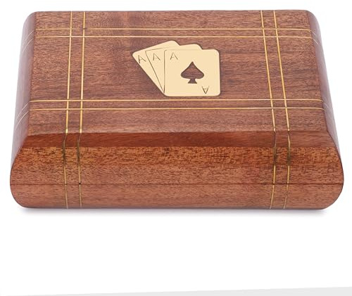 Ajuny Boîte de Rangement Pour Cartes à Jouer Décorative en Bois à Double Pont Fabriquée à la Main Avec 2 Jeux de Cartes à Jouer, Cadeaux d'anniversaire, de Pendaison de Crémaillère