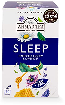 Ahmad Tea Natural Benefit Tea | Camomile, Honey & Lavender Sleep Infusion | 20 Teabag Sachets | 1 Pack