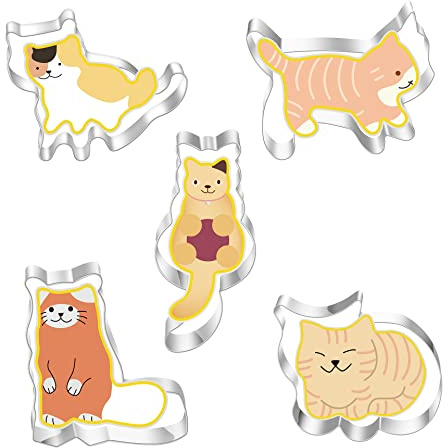 Keksausstecher Ausstechform Katze Plätzchenausstecher Ausstechform Tier Kätzchen Katze Keks Set Edelstahl Ausstechformen Backen Fondant Cookie Keks zum Backen Fondant Katzenform 5 Stück