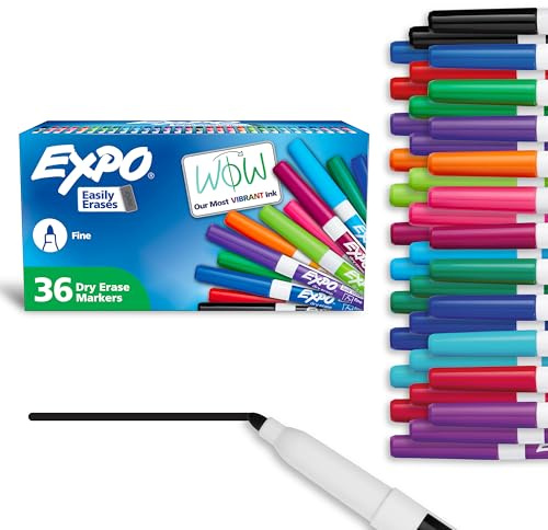 EXPO Dry Erase Markers, Low Odor Ink, Assorted Colors, Fine Tip, 36 Count - Whiteboard, Calendar, Organization, Essential Supplies for Office, School, Classroom, Teachers