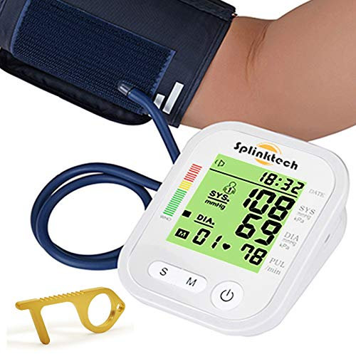 Blood Pressure Monitor Digital Automatic Blood Pressure Machine for Home Use with Large LCD Display - Upper Arm BP Monitor Meter with Cuff & Smart Save Feature (White) Plus Zero Contact Door Opener