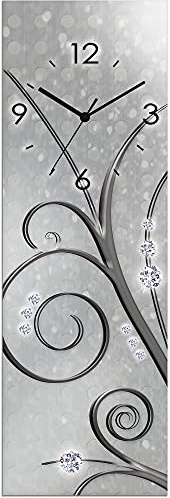 ARTLAND Wanddeko Wanduhr ohne Tickgeräusche Glas Quarzuhr 20x60 cm Rechteckig Lautlos Blumenbilder Orchideen Abstrakt Kunst Blumen Ornamente U1QV
