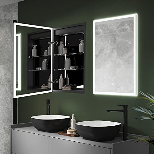 Malin Recessed LED Bathroom Mirror Cabinet USB & Shaver Socket - 500x700mm | Touch Sensor, Demister Pad, Wall Mounted, Internal Shelving, Soft Close Doors, IP44 Rated, Fully Assembled