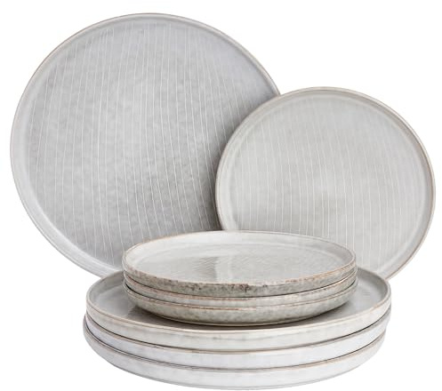 BUTLERS 8-tlg. Tellerset für 4 Personen Steinzeug - HENLEY - | Farbe Grau - Mit Speisetellern & Kuchentellern - Spülmaschinenfest & mikrowellengeeignet