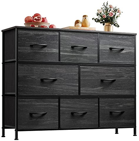 WLIVE 8 Drawer Dresser for Bedroom, Wide Chest of Drawers, Black Wood Grain
