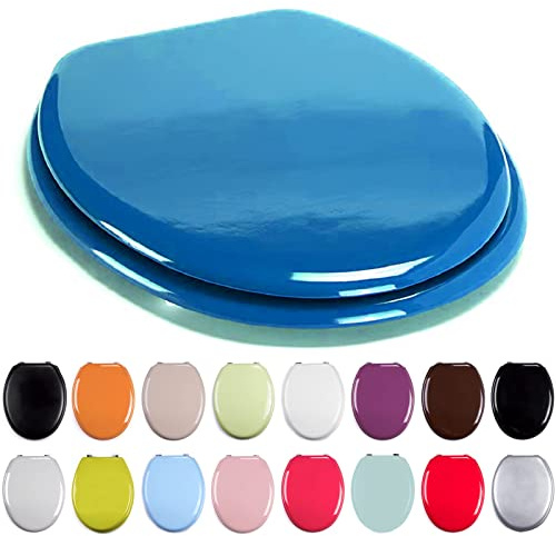 TIENDA EURASIA - Tapa WC Universal Semidura, Bisagras Tapa WC de Acero, Tapa de baño Universal de 43,5 x 37,5 cm, Madera de Densidad Media, Tapa Inodoro (Azul-140015)