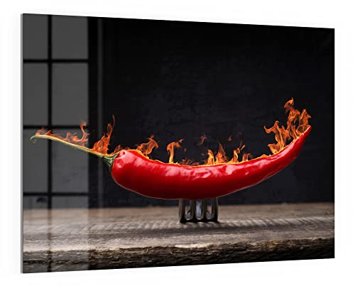DEQORI Glas-Magnettafel | 120x90 cm groß | Motiv Brennende Chilischote | Memo-Board aus Glas | Magnetboard inkl. Magnete, Stift & Tuch für Küche & Büro | Tafel magnetisch & beschreibbar