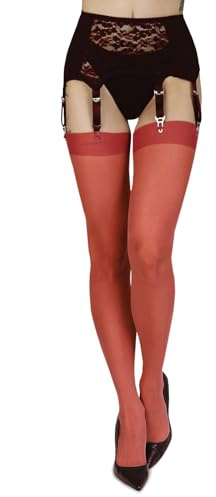 Annes styling Medias finas lisas para liguero, 20 deniers, rojo, M/L