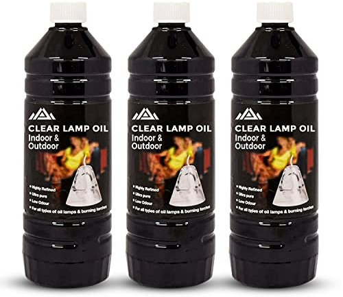 PERFECTONISH Clear Lamp Oil for Indoor & Outdoor Use, Smokeless Fuel Lantern Torch Oil Lamp For Garden Burners, Garden Torches, Oil Lamps, Tiki Torches-Clean Burning Oil 1-Litre (3-Pack)